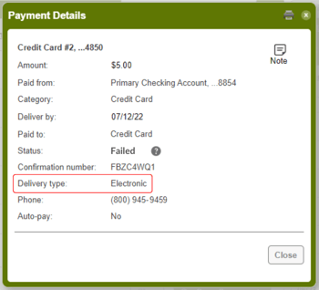 Payment Details Bill Pay